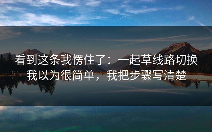 看到这条我愣住了:一起草线路切换我以为很简单,我把步骤写清楚 看到这条我愣住了:一起草线路切换我以为很简单,我把步骤写清楚