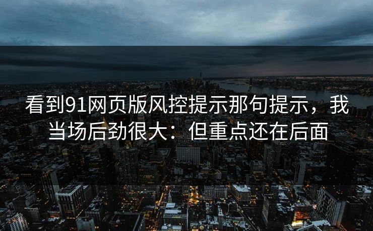 看到91网页版风控提示那句提示,我当场后劲很大:但重点还在后面 看到91网页版风控提示那句提示,我当场后劲很大:但重点还在后面