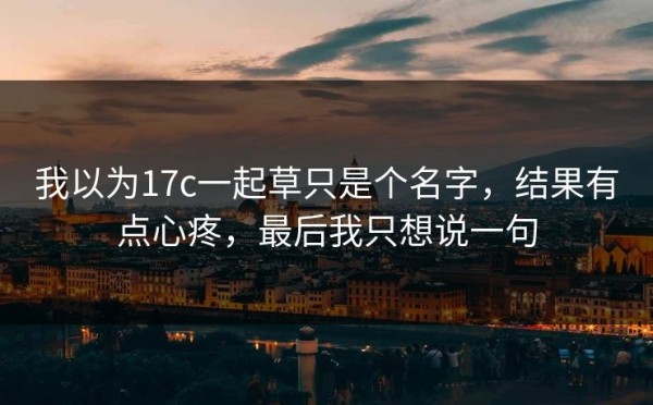 我以为17c一起草只是个名字，结果有点心疼，最后我只想说一句