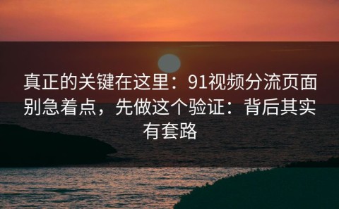 真正的关键在这里：91视频分流页面别急着点，先做这个验证：背后其实有套路
