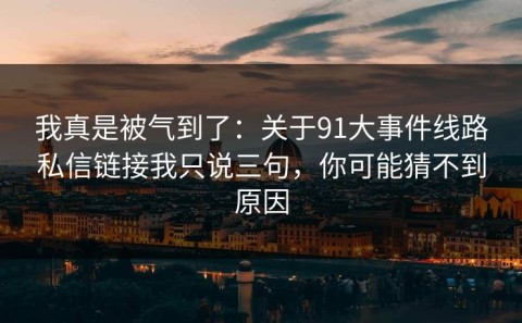 我真是被气到了：关于91大事件线路私信链接我只说三句，你可能猜不到原因