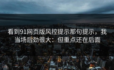 看到91网页版风控提示那句提示，我当场后劲很大：但重点还在后面