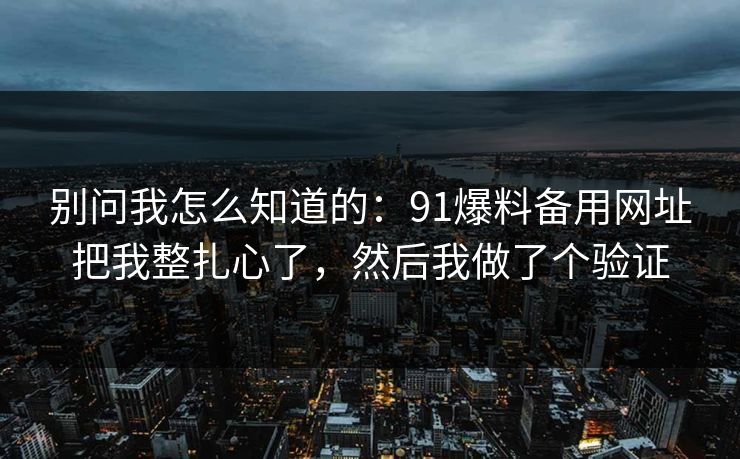 别问我怎么知道的：91爆料备用网址把我整扎心了，然后我做了个验证