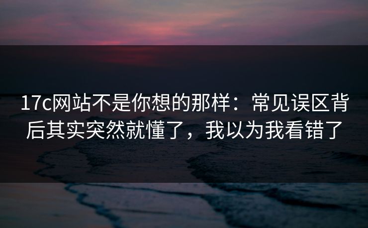 17c网站不是你想的那样：常见误区背后其实突然就懂了，我以为我看错了