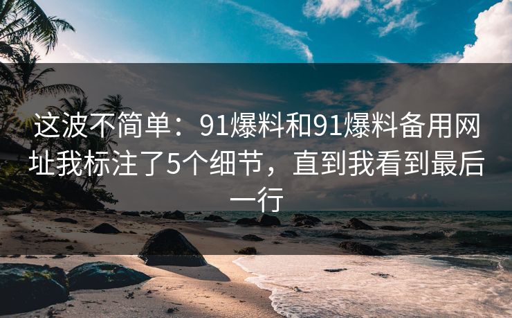 这波不简单：91爆料和91爆料备用网址我标注了5个细节，直到我看到最后一行